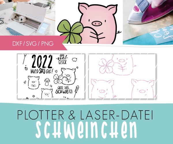DXF/SVG-FILE - Plotter- & Laserdatei - "Schwein - Silvester - Datei-Set"